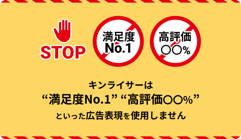 キンライサーは満足度No.1・高評価〇〇％といった広告表現をしません