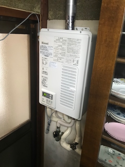 滋賀県大津市 N様 リンナイ給湯器 RUX-V1615SWFA-E 16号オートストップ給湯専用給湯器 交換工事 交換後