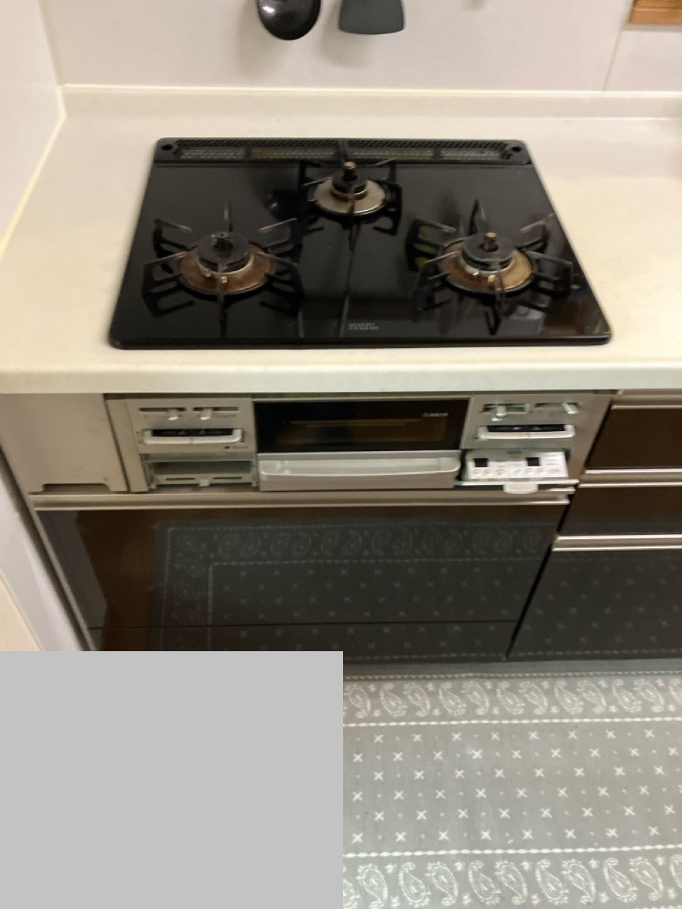 群馬県藤岡市 T様 都市ガス リンナイビルトインコンロ 	RHS31W42J3RSTW   リッセW600(クラシックミラー) 交換工事 交換前