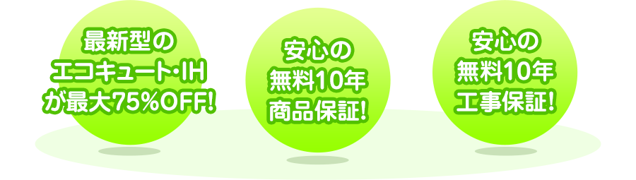 最新型エコキュート、IHが70%OFF、安心の10年保証