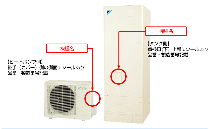 ダイキンエコキュート品番記載位置