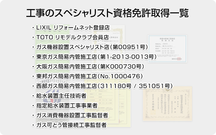 工事のスペシャリスト資格免許取得一覧